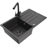 Mexen Bruno chiuvetă de bucătărie din granit cu 1 compartiment, cu picurător și baterie de bucătărie Duero, neagră cu