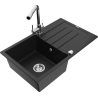 Mexen Bruno chiuvetă de bucătărie din granit cu 1 compartiment cu scurgător și baterie Duero, negru - 6513-77-671600-00