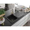Mexen Bruno chiuvetă de granit cu 1 cuvă și scurgător și baterie de bucătărie Duero, negru - 6513-77-671600-50-B