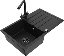 Mexen Bruno egymedencés gránit mosogató csepegtetővel és Duero konyhai csapteleppel, fekete - 6513-77-671600-70-B