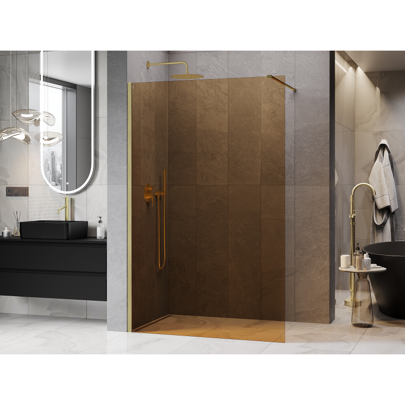 Mexen Kioto perete duș Walk-in 130 x 200 cm, bronz 8 mm, aurit periat - 800-130-101-55-32