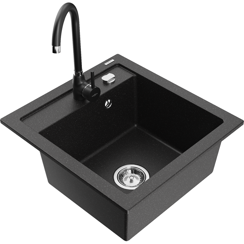 Mexen Vito chiuvetă din granit cu 1 compartiment cu baterie de bucătărie Telma, negru/argintiu metalic - 6503-73-670200-70