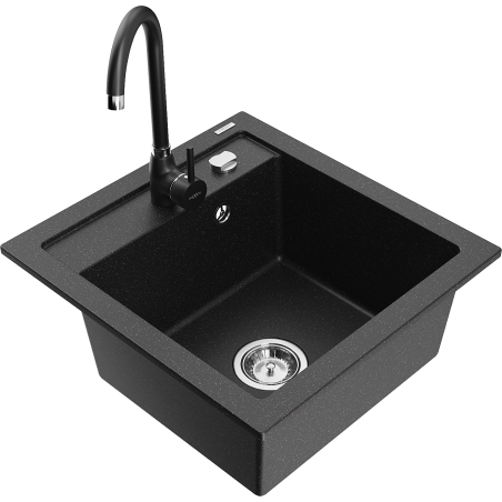 Mexen Vito chiuvetă din granit cu 1 compartiment cu baterie de bucătărie Telma, negru/argintiu metalic - 6503-73-670200-70