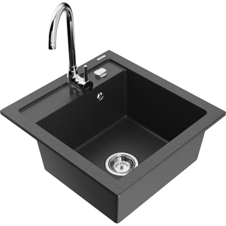 Mexen Vito chiuvetă de granit cu 1 compartiment cu baterie de bucătărie Telma, negru cu stropi - 6503-76-670200-00