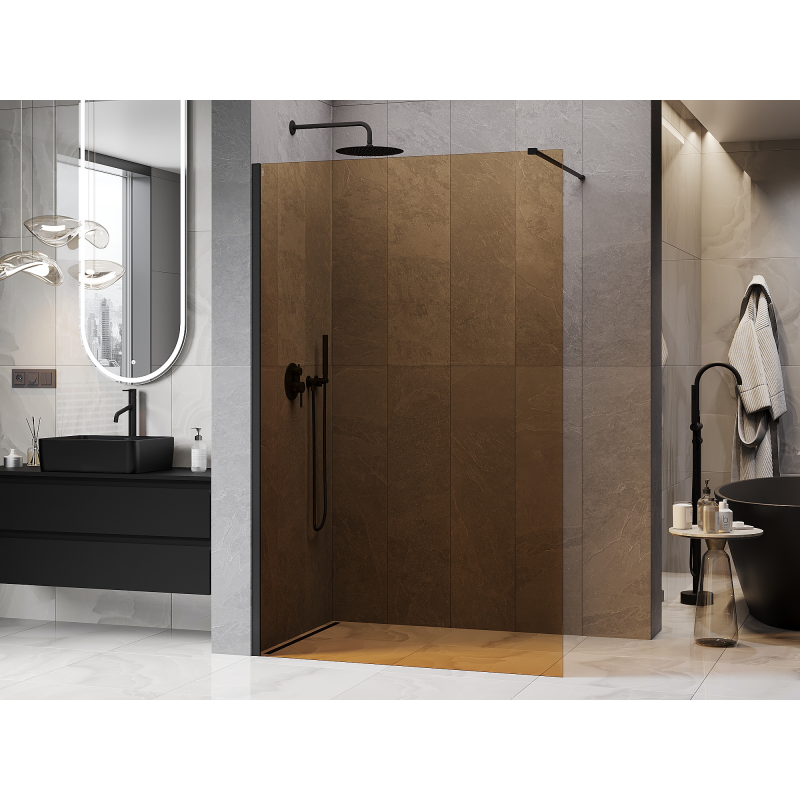 Mexen Kioto perete de duș Walk-in 130 x 200 cm, bronz 8 mm, negru - 800-130-101-70-32