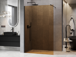 Mexen Kioto Walk-in zuhanyfal 130 x 200 cm, 8 mm bronz, fekete - 800-130-101-70-32