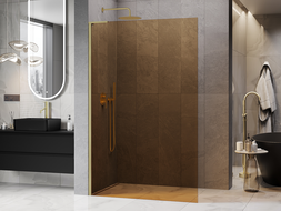 Mexen Kioto L Walk-in zuhanyfal 90 x 200 cm, bronz, arany kefélt - 800-090-103-55-32