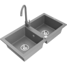 Mexen Mario 2 rekeszes gránit mosogató Telma konyhai csapteleppel, szürke - 6504-71-670200-71