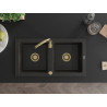 Mexen Mario chiuvetă de granit cu 2 compartimente și baterie de bucătărie Telma, negru/auriu - 6504-75-670200-50