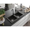 Mexen Mario chiuvetă de bucătărie din granit cu 2 compartimente cu baterie de bucătărie Telma, negru/auriu - 6504-75-670200-70