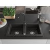 Mexen Mario chiuvetă de bucătărie din granit cu 2 compartimente cu baterie de bucătărie Telma, negru/auriu - 6504-75-670200-70