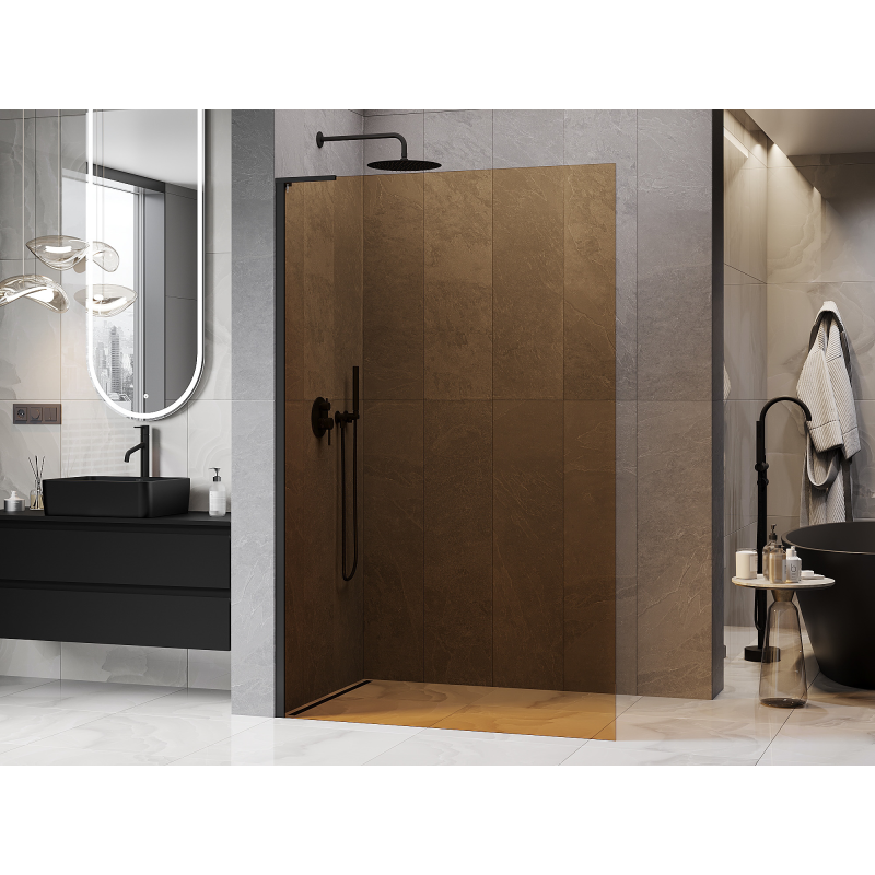Mexen Kioto L Walk-in zuhanyfal 90 x 200 cm, barna, fekete - 800-090-103-70-32