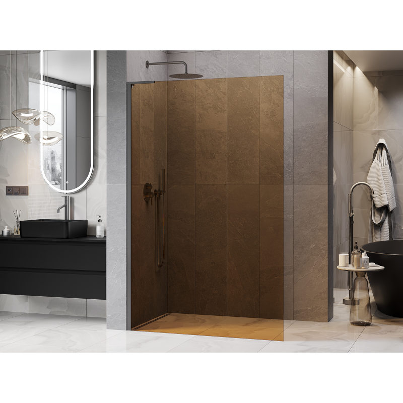 Mexen Kioto L Walk-in zuhanyfal 100 x 200 cm, bronz, gun metal - 800-100-103-95-32