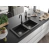 Mexen Mario chiuvetă de bucătărie din granit cu 2 compartimente cu baterie de bucătărie Telma, negru - 6504-77-670200-70