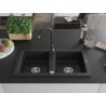 Mexen Mario chiuvetă de bucătărie din granit cu 2 compartimente cu baterie de bucătărie Telma, negru - 6504-77-670200-70