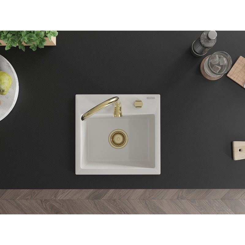 Mexen Milo chiuvetă de granit cu 1 compartiment cu baterie de bucătărie Telma, alb - 6505-20-670200-50