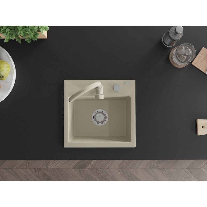 Mexen Milo chiuvetă de bucătărie din granit cu 1 compartiment și baterie de bucătărie Telma, bej - 6505-69-670200-69