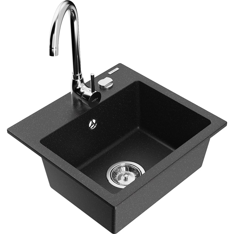Mexen Milo chiuvetă de granit cu 1 compartiment cu baterie de bucătărie Telma, negru/argintiu - 6505-73-670200-00