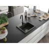 Mexen Milo chiuvetă de bucătărie din granit cu 1 cuvă și baterie Telma, negru/auriu - 6505-75-670200-70