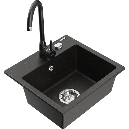 Mexen Milo chiuvetă de granit cu 1 compartiment cu baterie de bucătărie Telma, negru/auriu - 6505-75-670200-70