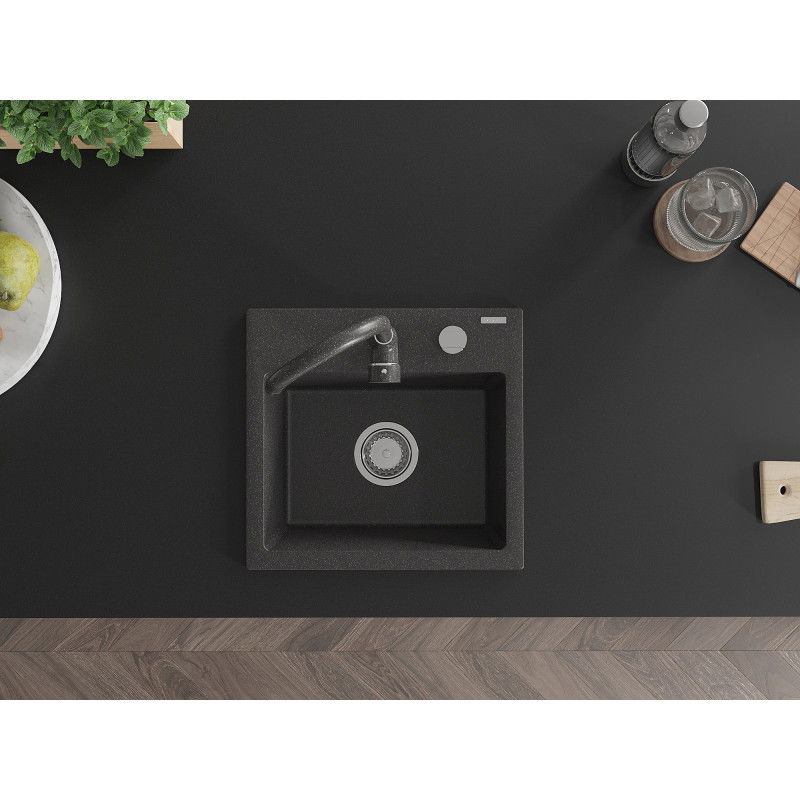 Mexen Milo gránit mosogató 1-medencés konyhai csapteleppel Telma, fekete pöttyös - 6505-76-670200-76
