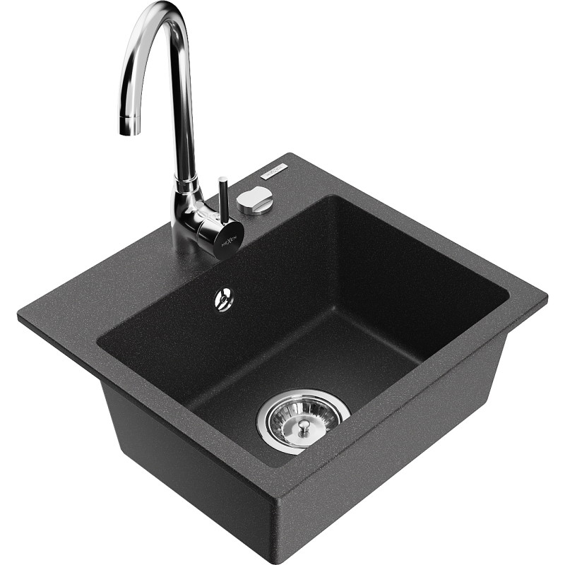 Mexen Milo chiuvetă de granit cu 1 compartiment cu baterie de bucătărie Telma, negru cu stropi - 6505-76-670200-00