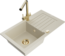 Mexen Pablo egymedencés gránit mosogató csepegtetővel és Duero konyhai csapteleppel, bézs - 6510-69-671600-50