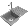 Mexen Pablo chiuvetă de bucătărie din granit cu o cuvă și scurgător și baterie de bucătărie Duero, gri - 6510-71-671600-00