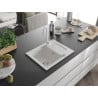 Mexen Enzo chiuvetă de granit cu un compartiment, cu picurător și  baterie de bucătărie Telma, Albă - 6506-20-670200-20