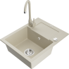 Mexen Enzo chiuvetă de granit cu 1 compartiment, cu scurgător și baterie de bucătărie Telma, bej - 6506-69-670200-69