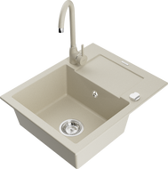 Mexen Enzo chiuvetă de granit cu 1 compartiment, cu scurgător și baterie de bucătărie Telma, bej - 6506-69-670200-69