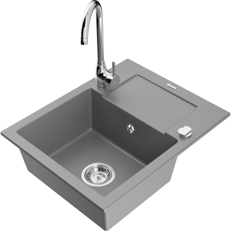 Mexen Enzo chiuvetă de granit cu 1 compartiment cu scurgător și baterie de bucătărie Telma, gri - 6506-71-670200-00