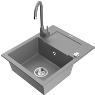 Mexen Enzo 1 rekeszes gránit mosogató csepegtetővel és Telma konyhai csappal, szürke - 6506-71-670200-71