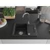Chiuvetă de granit Mexen Enzo cu 1 compartiment cu scurgător și robinet de bucătărie Telma, negru/argintiu - 6506-73-670200-00