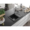 Chiuvetă de granit Mexen Enzo cu 1 compartiment cu scurgător și robinet de bucătărie Telma, negru/argintiu - 6506-73-670200-00