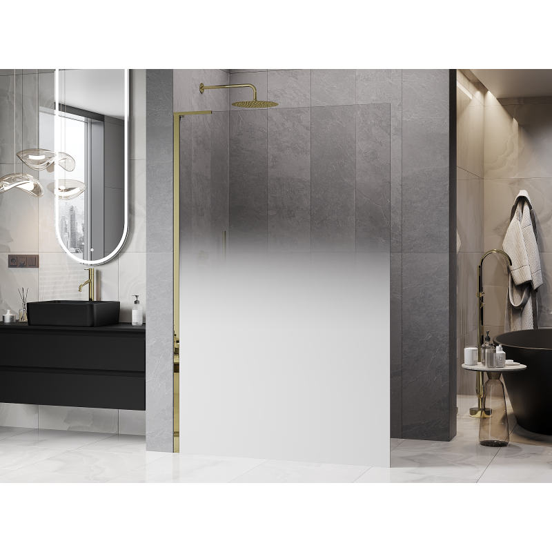 Mexen Kioto L Walk-in zuhanyfal 90 x 200 cm, fehér ombre 8 mm, arany - 800-090-103-50-86
