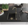 Mexen Enzo chiuvetă de granit cu un compartiment, cu picurător și  baterie de bucătărie Telma, Neagră/Aurie - 6506-75-670200-50
