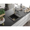 Mexen Enzo chiuvetă de granit cu un compartiment, cu picurător și  baterie de bucătărie Telma, Neagră/Aurie - 6506-75-670200-50