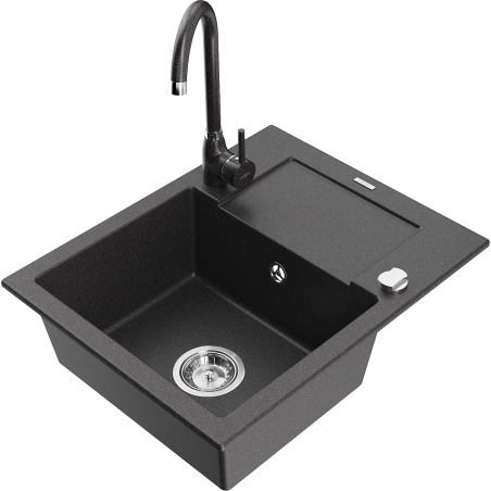 Chiuvetă granit Mexen Enzo 1-cam cu scurgător și baterie Telma, negru cu pete - 6506-76-670200-76