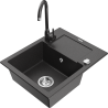 Mexen Enzo chiuvetă de granit cu o singură cuvă cu scurgător și baterie de bucătărie Telma, negru cu puncte