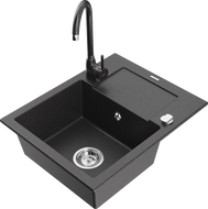 Mexen Enzo chiuvetă de granit cu o singură cuvă cu scurgător și baterie de bucătărie Telma, negru cu puncte