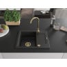 Mexen Enzo chiuvetă de granit cu 1 compartiment cu scurgător și baterie de bucătărie Telma, neagră - 6506-77-670200-50