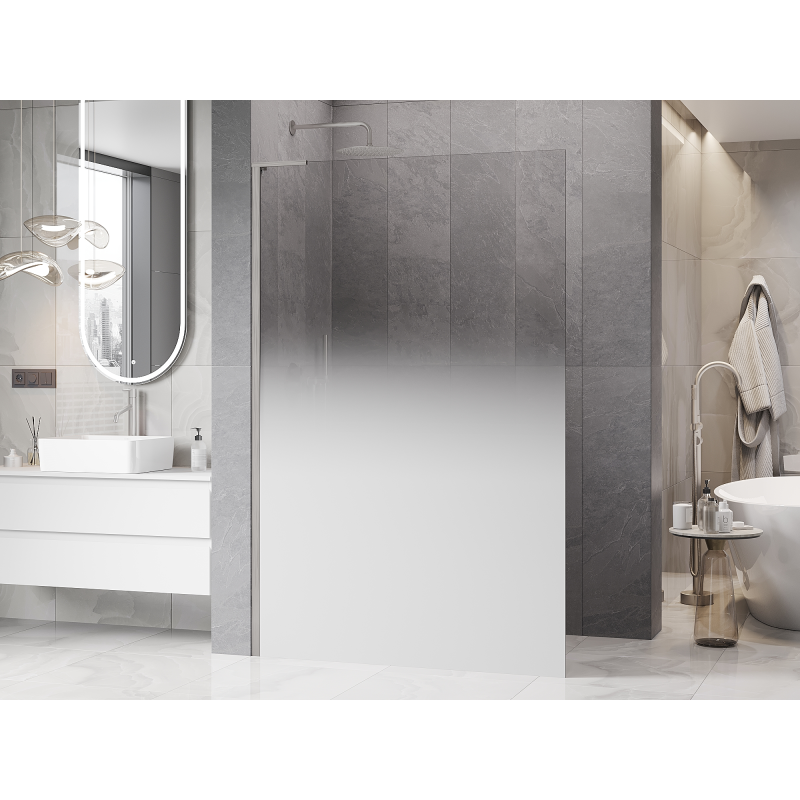 Mexen Kioto L Walk-in zuhanyfal 120 x 200 cm, fehér ombre 8 mm, kefélt nikkel - 800-120-103-97-86