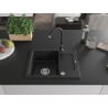 Mexen Enzo chiuvetă de granit cu un compartiment, cu picurător și  baterie de bucătărie Telma, Neagră - 6506-77-670200-70