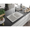 Mexen Gaspar chiuvetă de granit cu 1,5 compartimente cu scurgător și baterie de bucătărie Telma, albă - 6507-20-670200-20