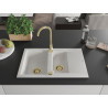 Mexen Gaspar chiuvetă de granit 1,5 compartimente cu scurgător și baterie de bucătărie Telma, alb - 6507-20-670200-50