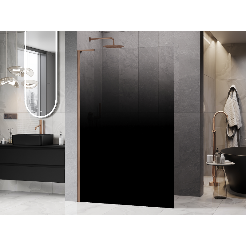 Mexen Kioto L Walk-in zuhanyfal 110 x 200 cm, fekete ombre 8 mm, csiszolt réz - 800-110-103-65-76