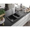 Mexen Gaspar chiuvetă granit 1,5-camere cu scurgător și baterie de bucătărie Telma, negru/argintiu - 6507-73-670200-00