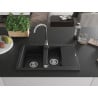 Mexen Gaspar chiuvetă granit 1,5-camere cu scurgător și baterie de bucătărie Telma, negru/argintiu - 6507-73-670200-00