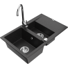 Mexen Gaspar chiuvetă de bucătărie din granit cu 1,5 compartimente cu scurgător și baterie Telma, negru/argintiu